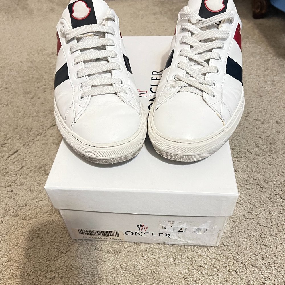 $795 Authentic MONCLER Made in Romania Men's White Leather Low Trainers Sz.43.5 - Picture 5 of 16